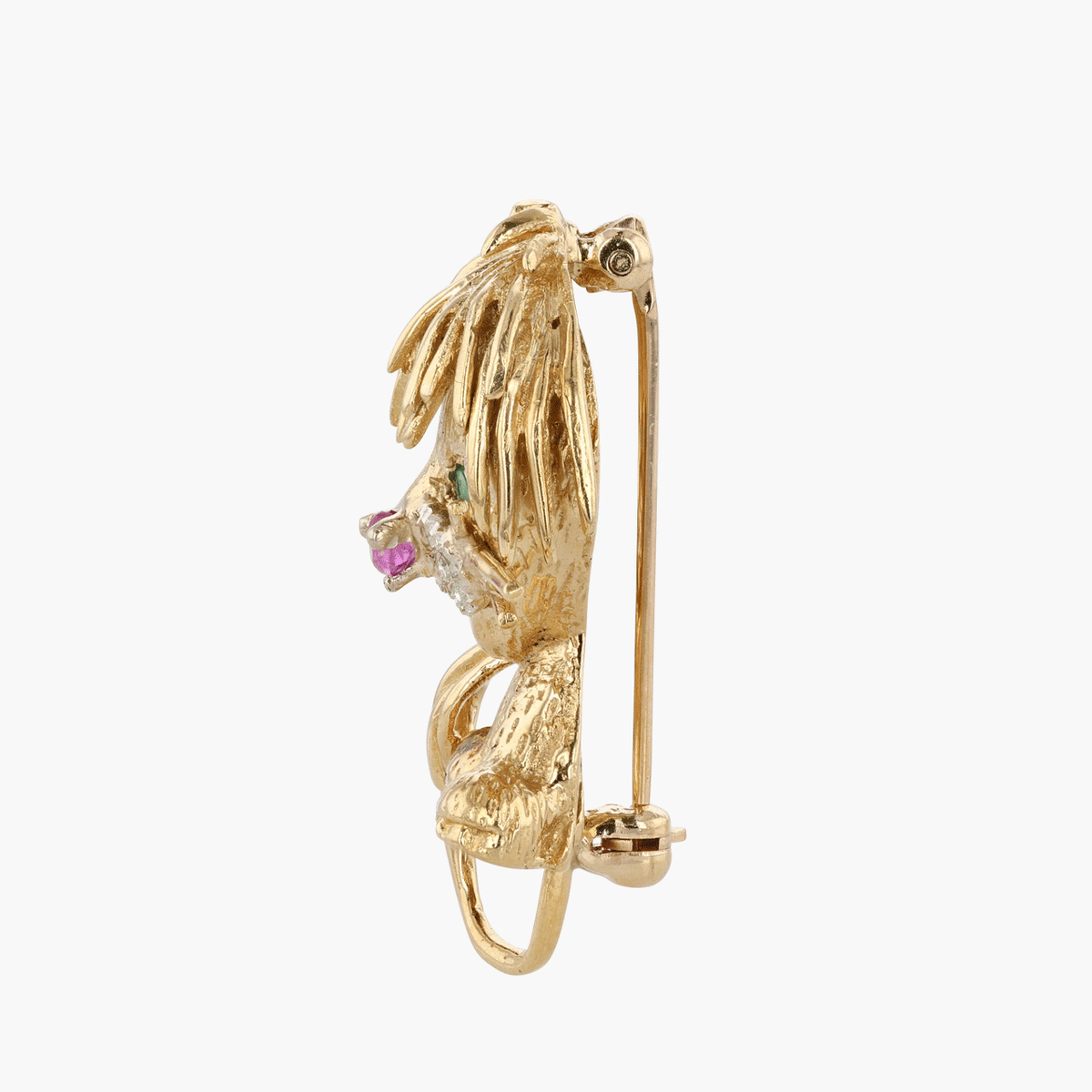 Gold, Diamond, Emerald, and Ruby Lion Brooch