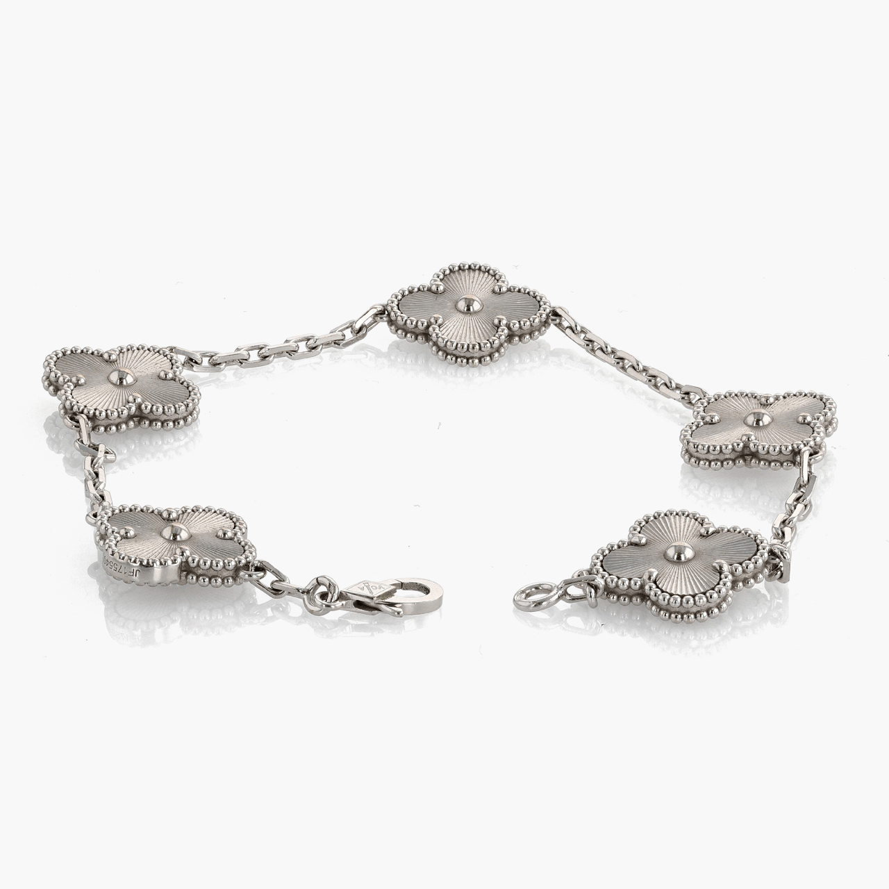 Van Cleef & Arpels White Gold Guilloche 5 Motif Alhambra Bracelet