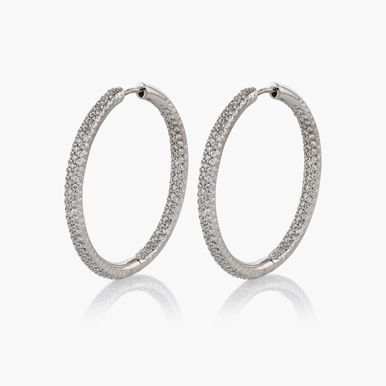 White Gold and Pave Diamond Hoop Earrings