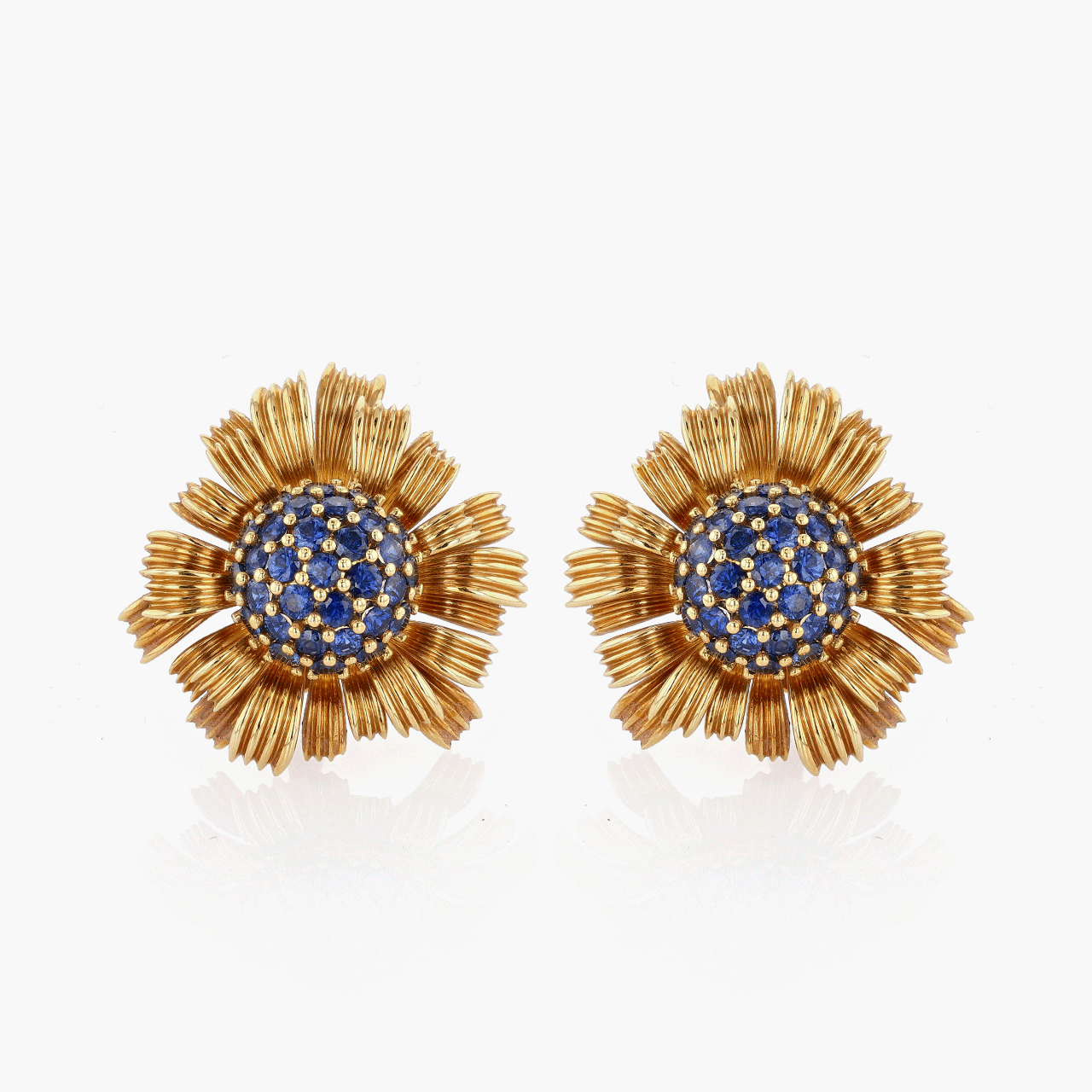 Schlumberger for Tiffany & Co. Gold and Sapphire Dahlia Ear Clips