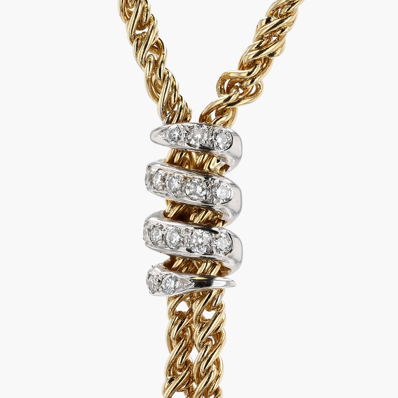 Gold, White Gold, and Diamond Lariat Necklace
