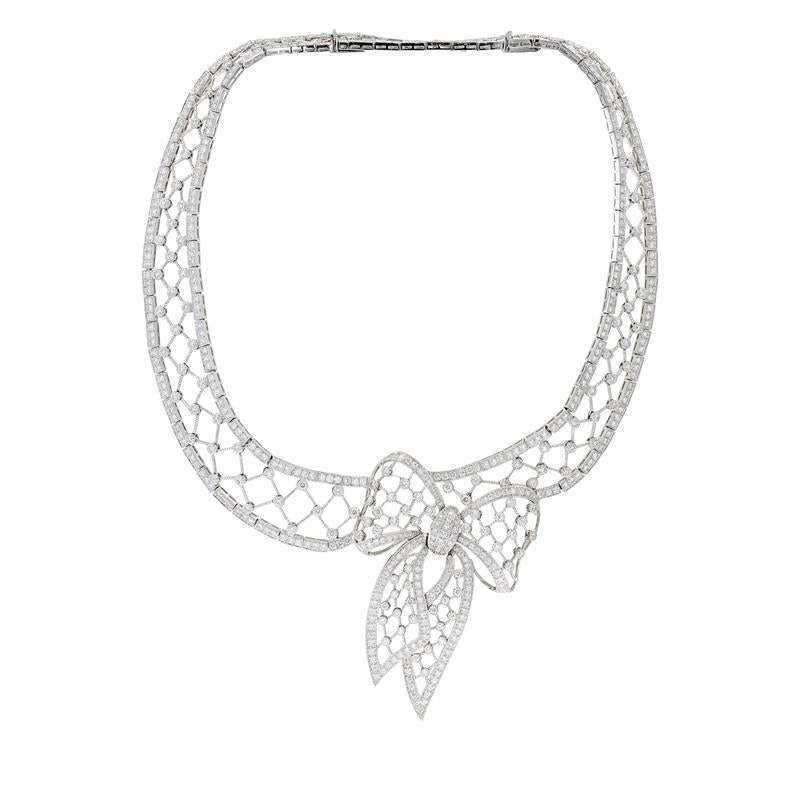 Platinum and Gold Diamond Bow Necklace