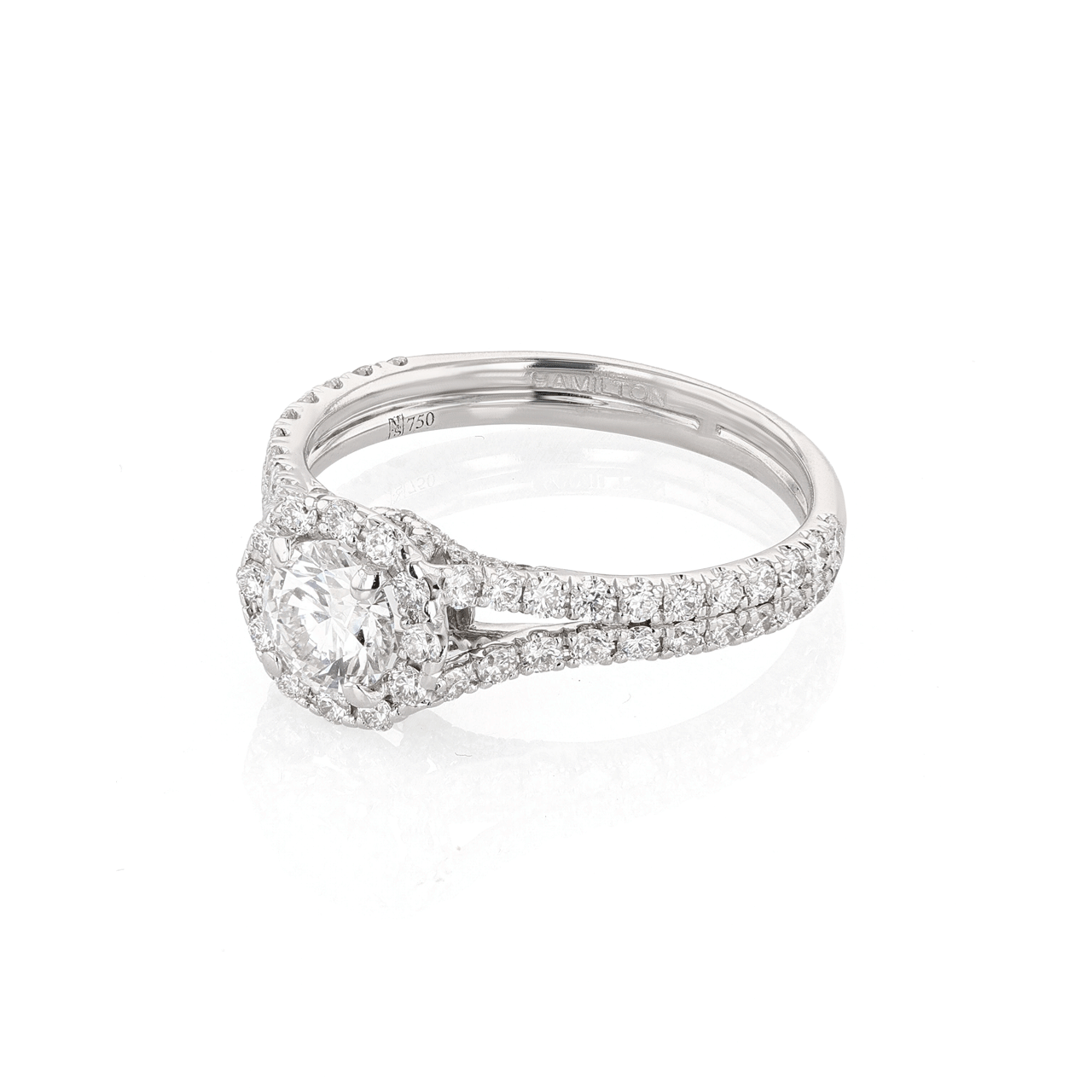 18k Gold and Round Diamond split Shank Engagement Ring