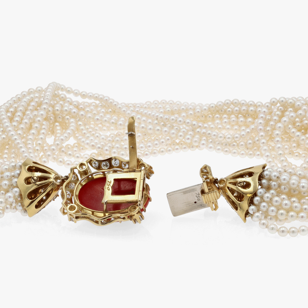 Gold, Diamond, Coral, and Pearl Torsade Necklace