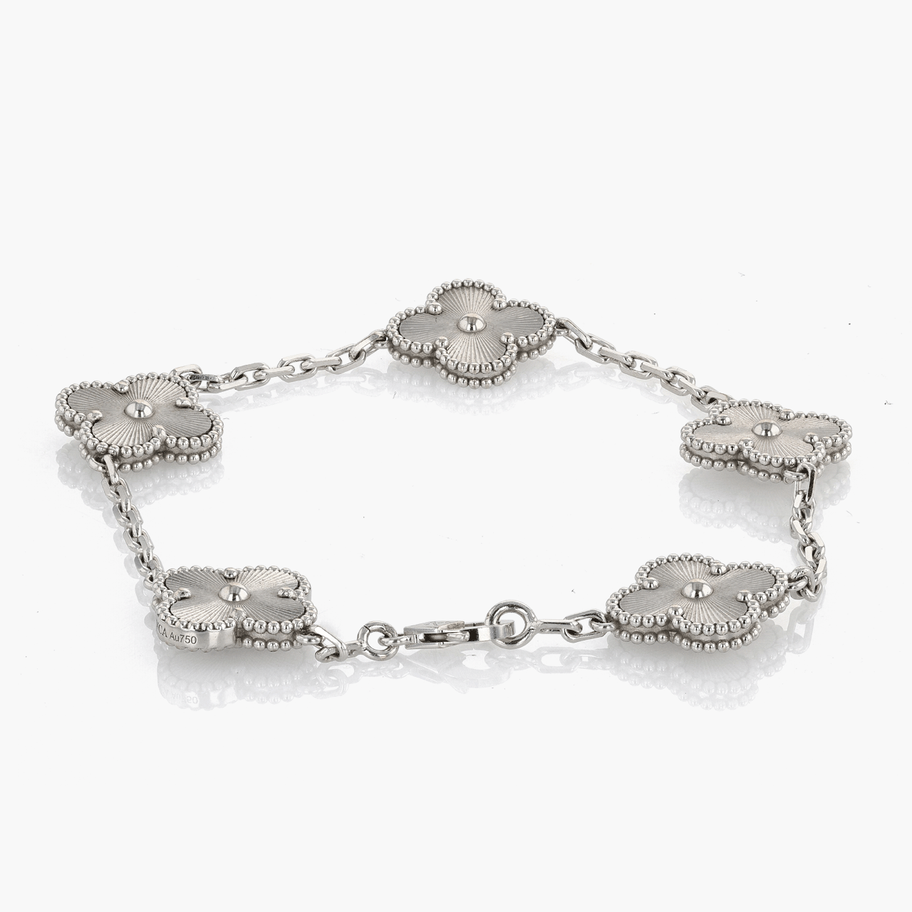 Van Cleef & Arpels White Gold Guilloche 5 Motif Alhambra Bracelet