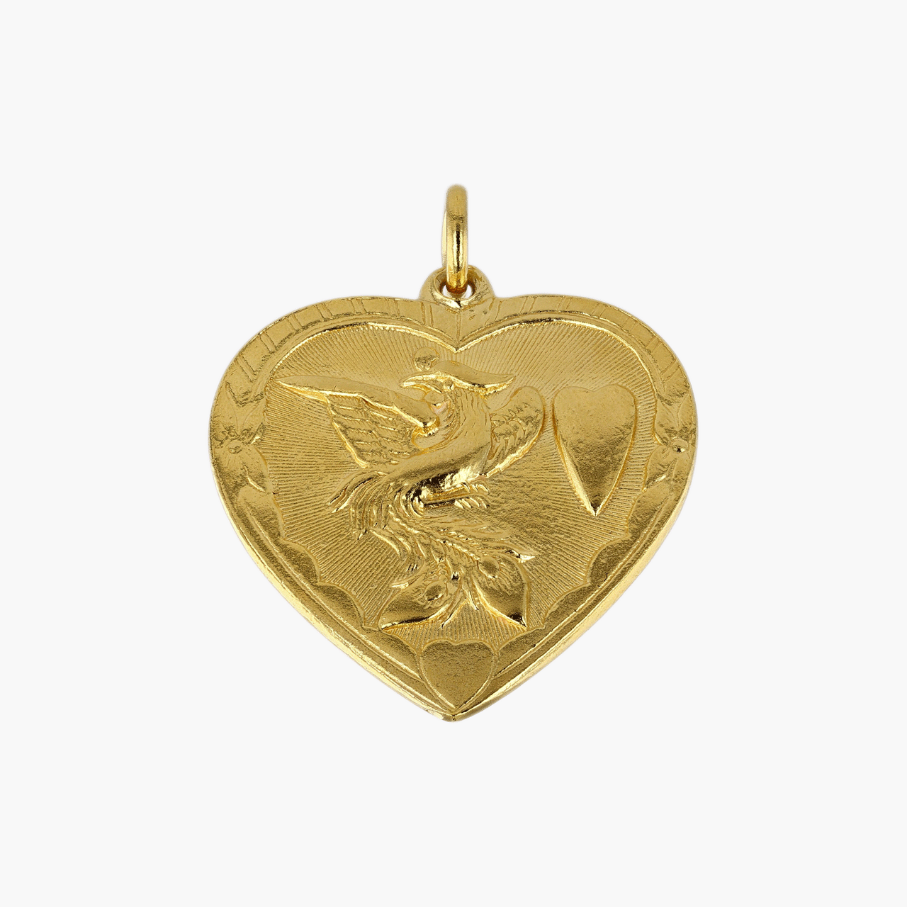 22 Karat Gold Dragon and Phoenix Heart Shaped Charm