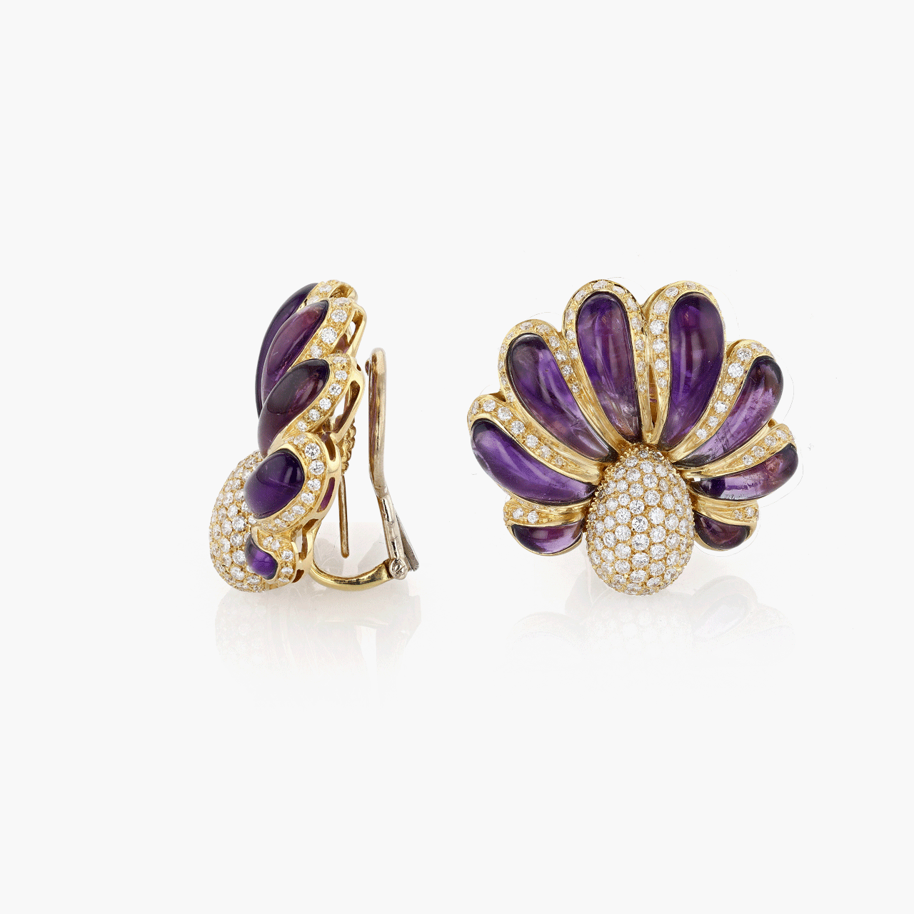Cellini Gold, Diamond, and Amethyst Ear Clips