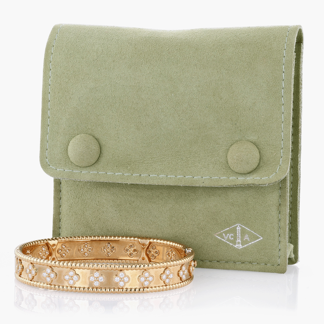 Van Cleef & Arpels Gold and Diamond Perlee Hinged Bangle