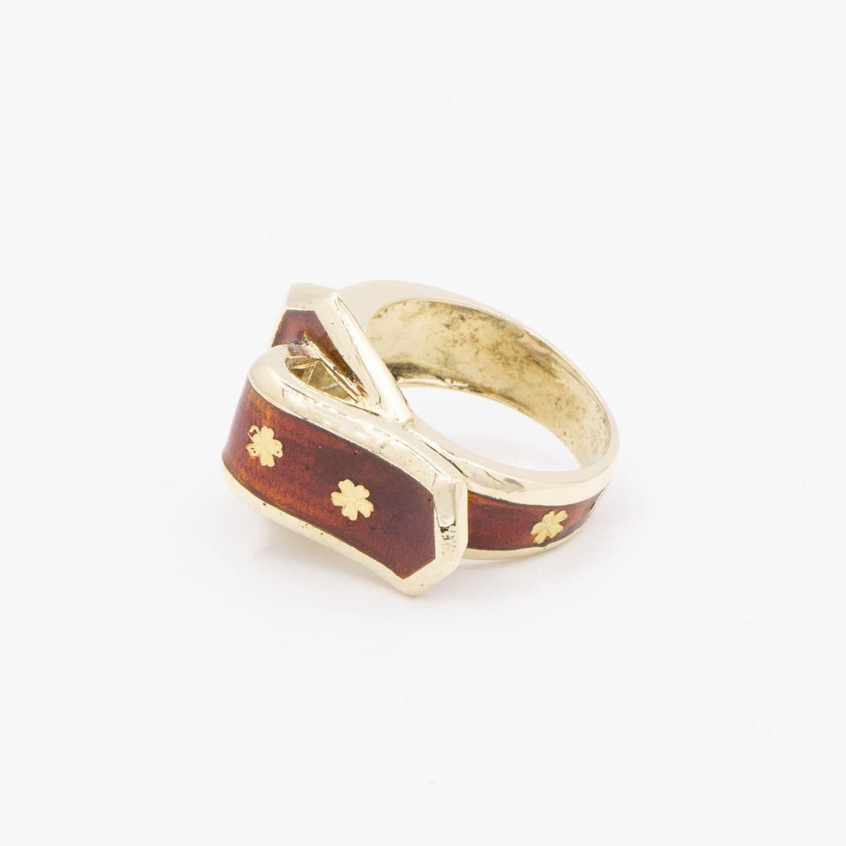14KT Gold Red Enamel Buckle Ring
