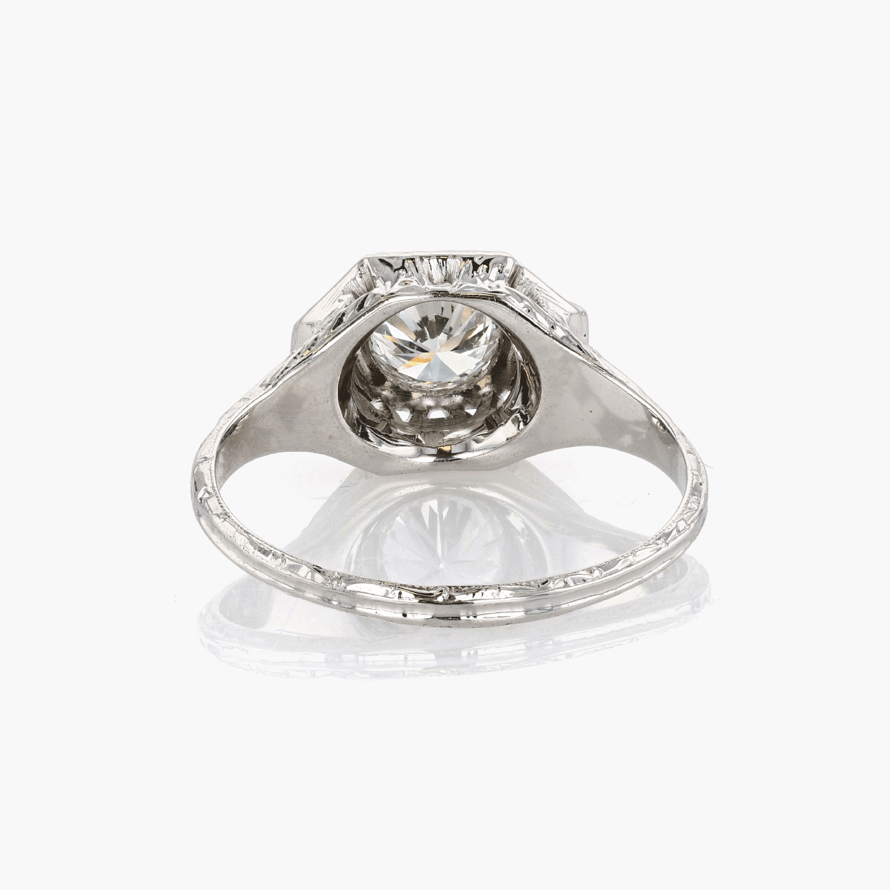 White Gold, Diamond, and Synthetic Sapphire Engagement Ring