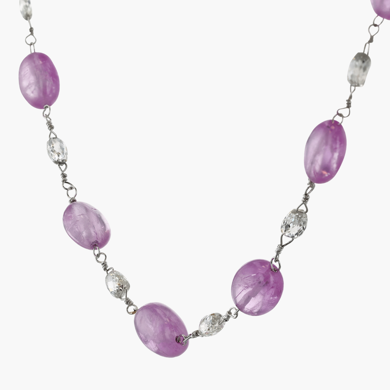 Platinum, Pink Sapphire, adn Diamond Station Necklace