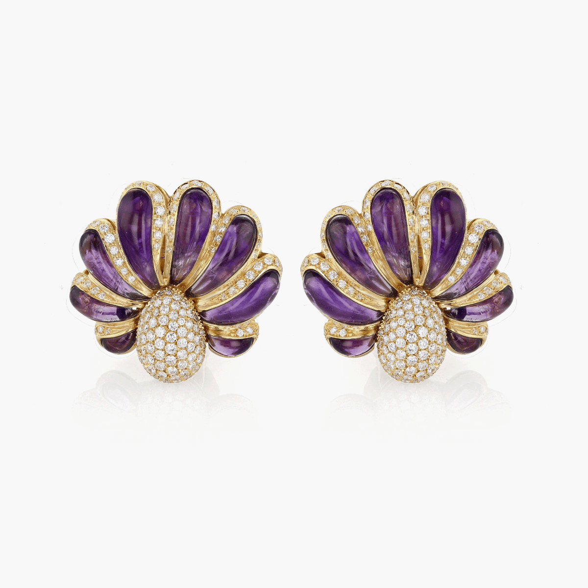 Cellini Gold, Diamond, and Amethyst Ear Clips