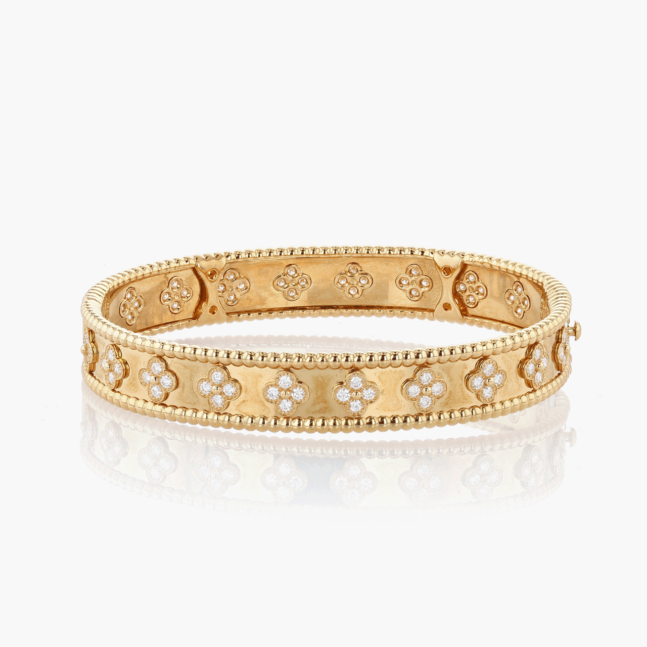 Van Cleef & Arpels Gold and Diamond Perlee Hinged Bangle