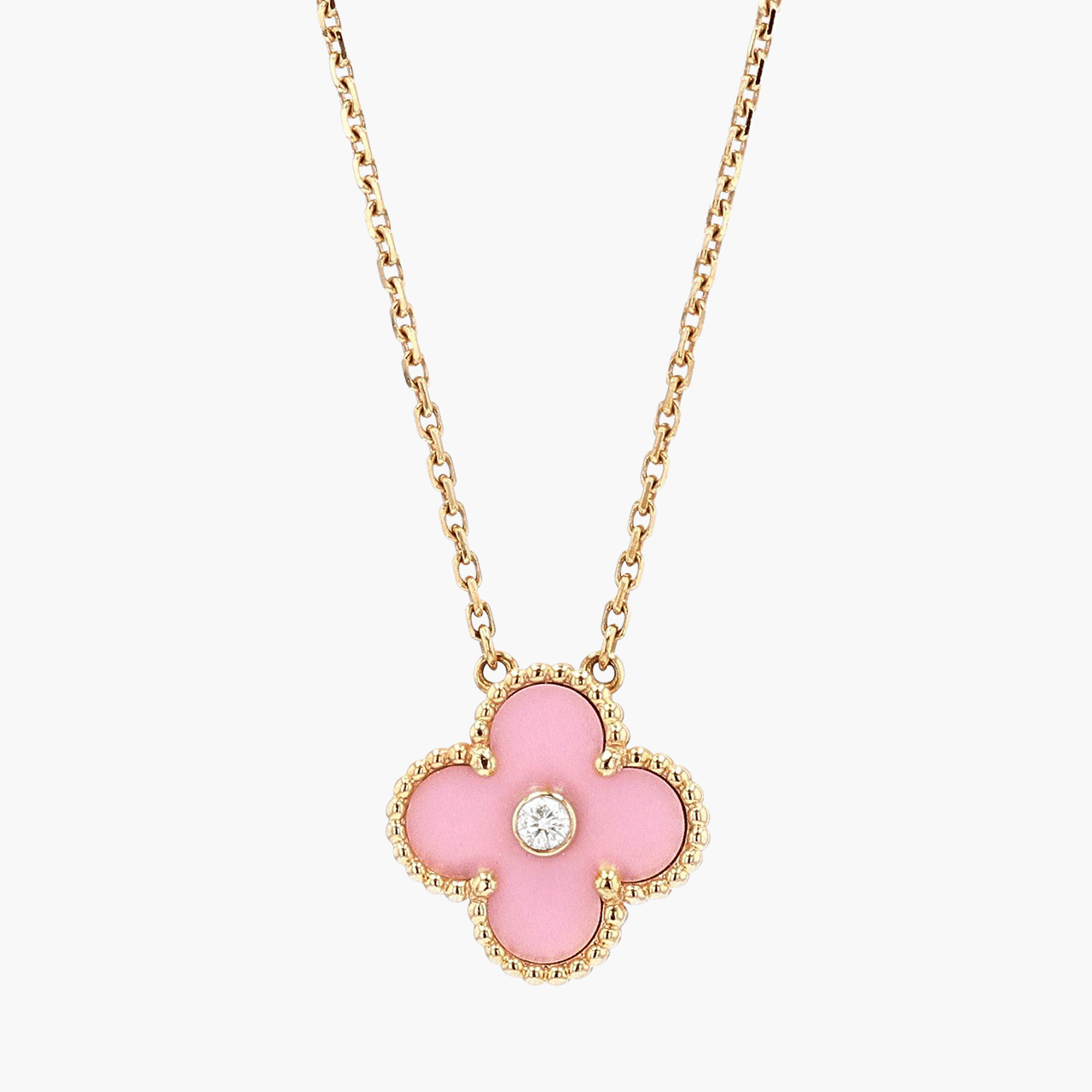 Vintage Van Cleef and Arpels 18k Rose Gold Alhambra Diamond Necklace