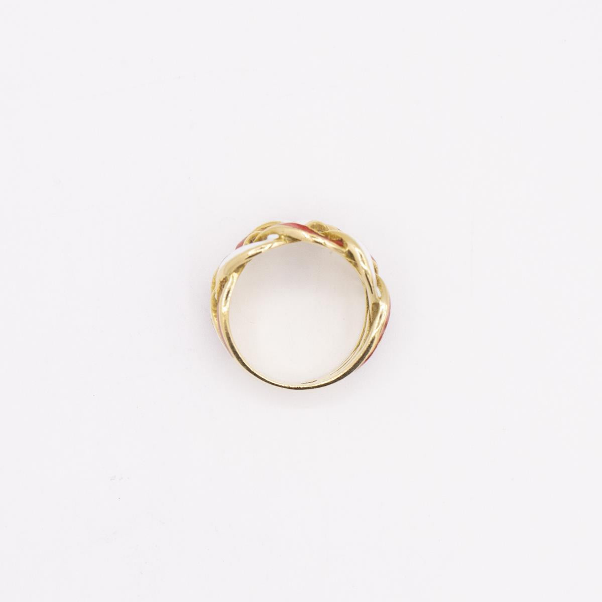 18KT Gold Red and White Enamel Ribbon Ring