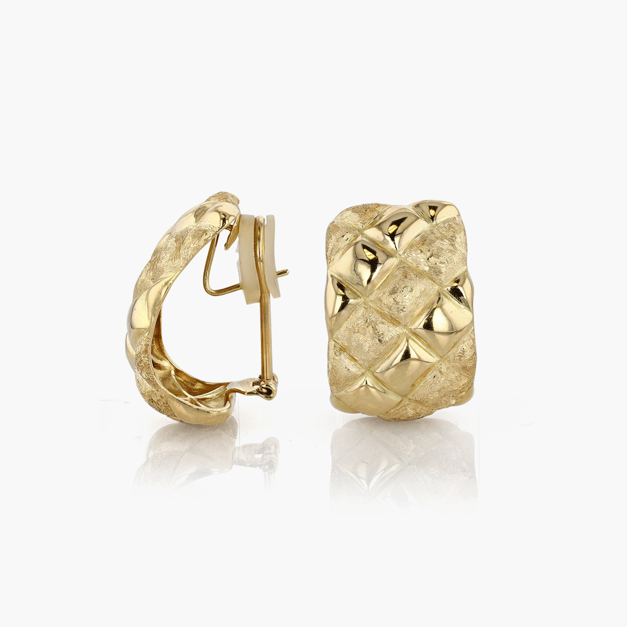 Gold Wide Quilted Half Hoop Earrings