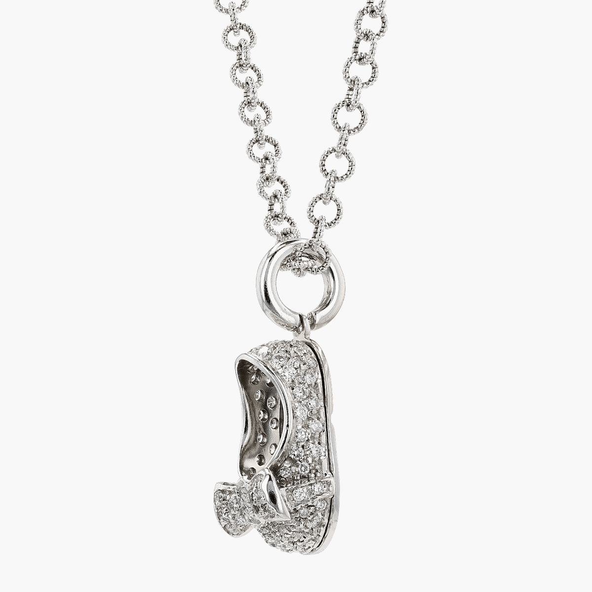 White Gold and Diamond Aaron Basha Baby Shoe Charm With Chain