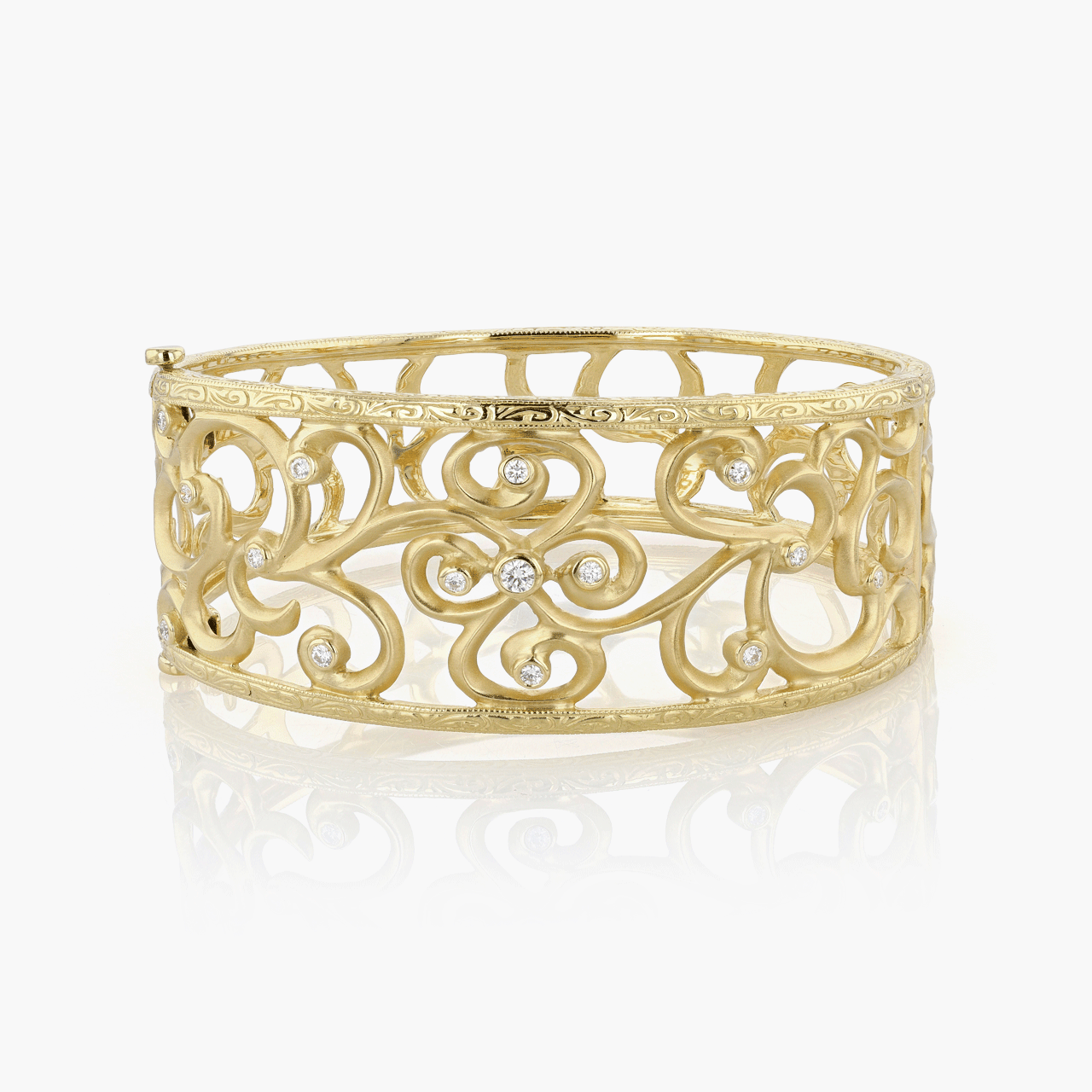 Gold and Diamond Ornate Hinged Bangle