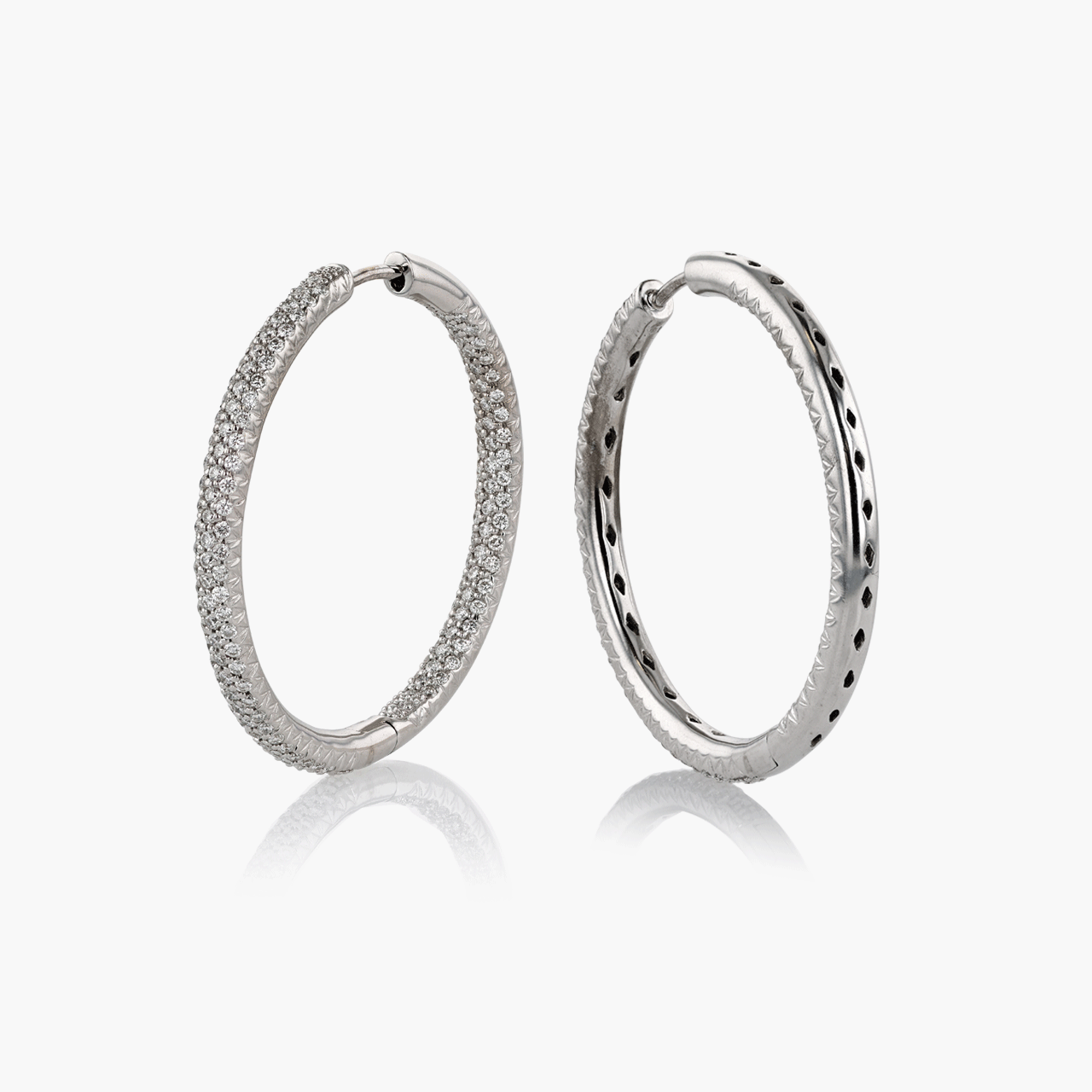 White Gold and Pave Diamond Hoop Earrings