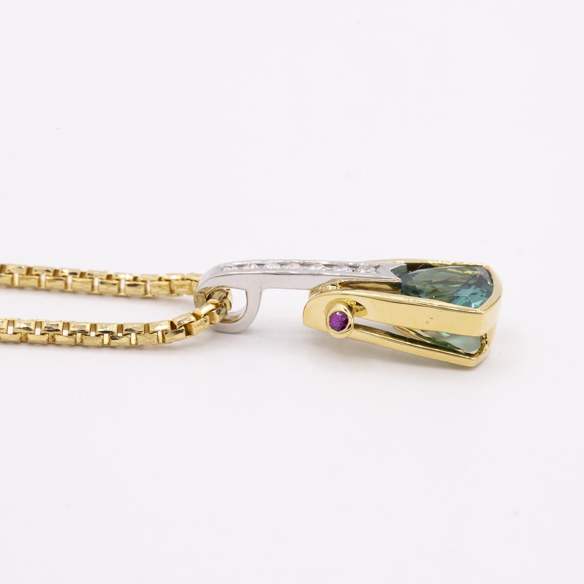 Vintage Richard Krementz Platinum 18KT Gold Tourmaline and Diamond Pendant