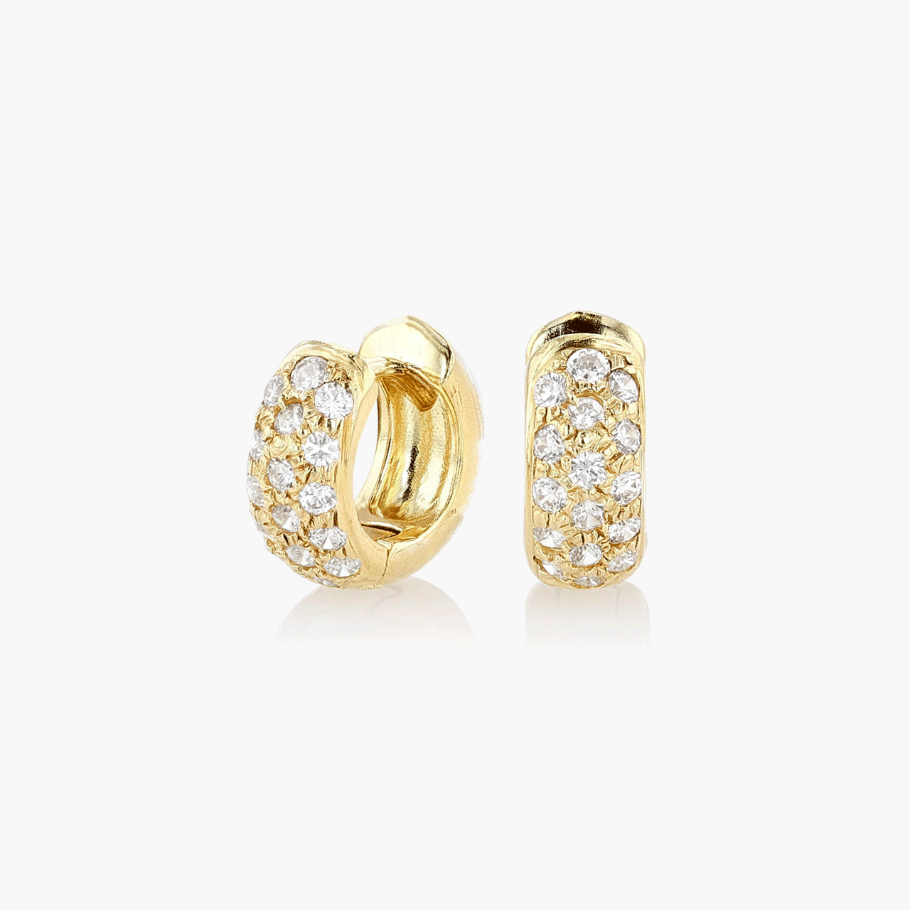 Gold and Diamond Wide Mini Huggie Earrings