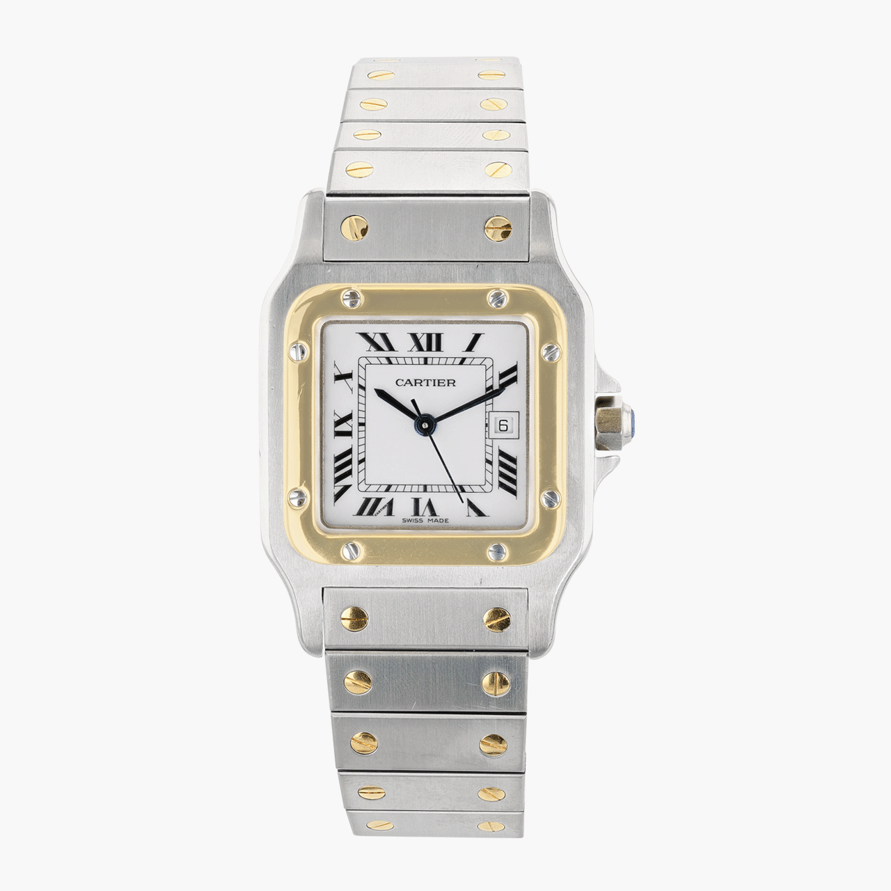 Gold and Steel Cartier Santos Carrée Automatic Wristwatch