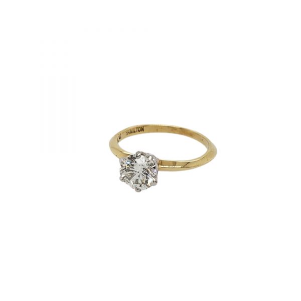 VINTAGE PLATINUM AND 18K YELLOW GOLD DIAMOND SOLITAIRE RING