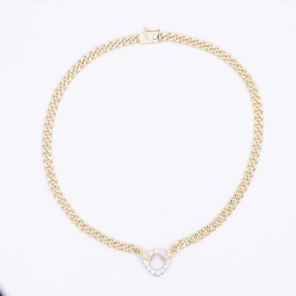 GOLD CURB LINK NECKLACE WITH GEOMETRIC DIAMOND CENTER