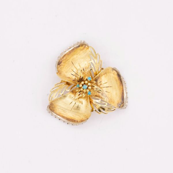FLORAL BROOCH W/ TURQUOISE 