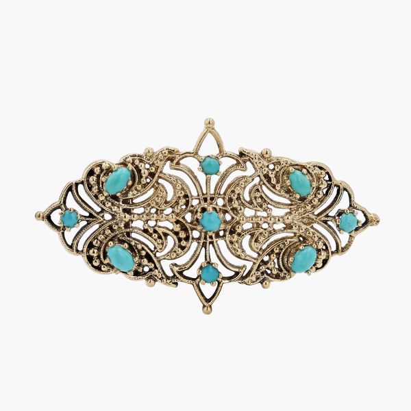 VINTAGE 14K YG BROOCH WITH TURQUOISE BEADS