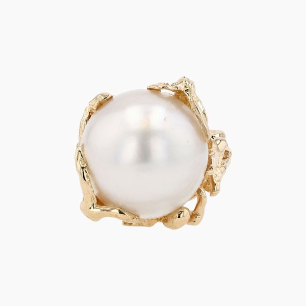VINTAGE 14K YG  RING WITH 18MM MABE PEARL