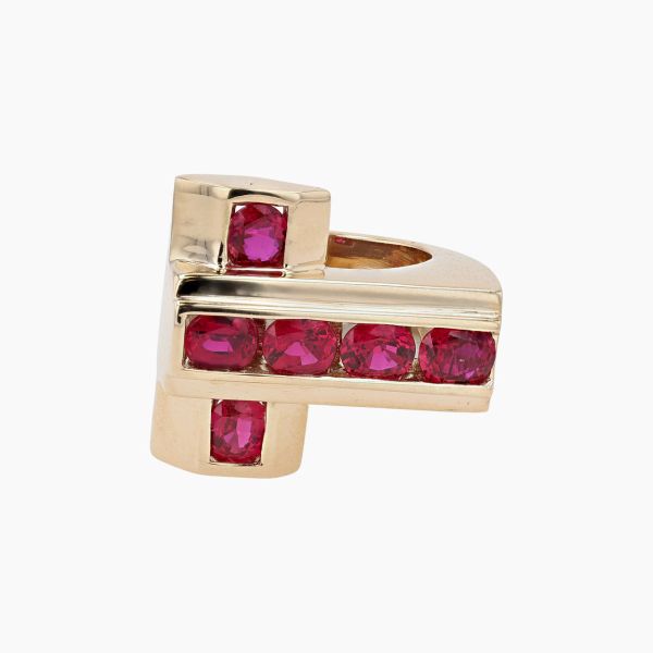 VINTAGE 14K YELLOW GOLD SYNTHETIC RUBY RING
